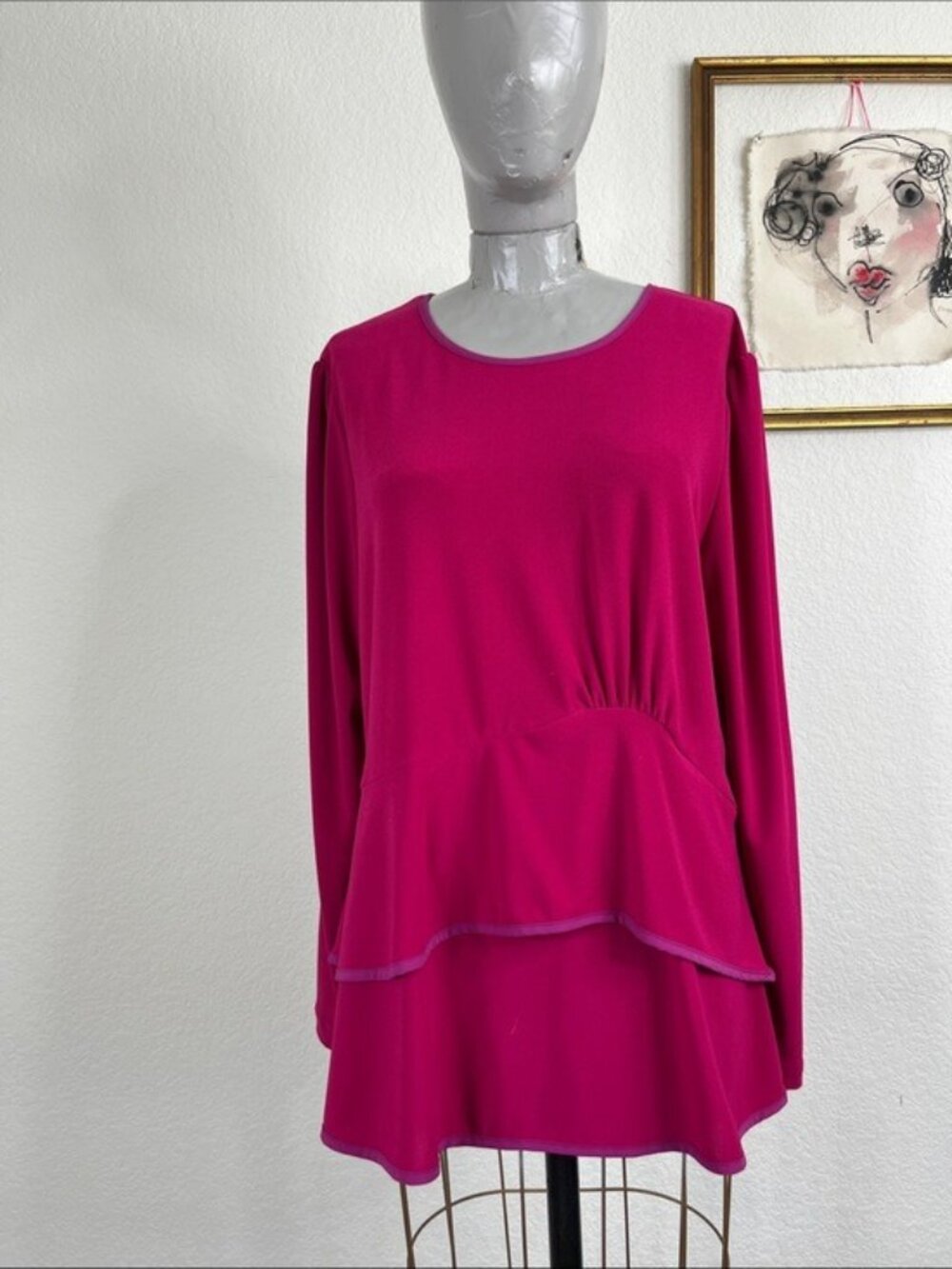 Narciso Rodriguez x Design Nation Hot Pink Contrast Piped Ruffle Gathered Top
